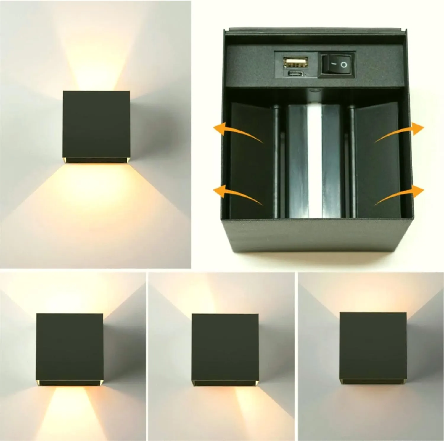 Battery Operated Wall Sconce Set of 2, Motion Sensor Light Indoor, 6000mAh Wall Lights Rechargeable, Cordless LED Energy Saving Night Light for Hallway Stairway Porch, Black
