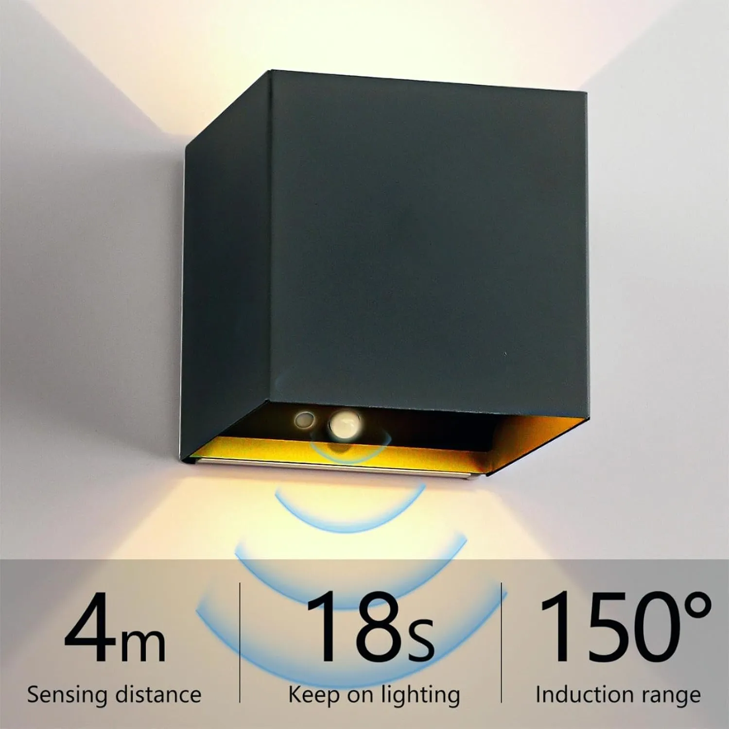 Battery Operated Wall Sconce Set of 2, Motion Sensor Light Indoor, 6000mAh Wall Lights Rechargeable, Cordless LED Energy Saving Night Light for Hallway Stairway Porch, Black