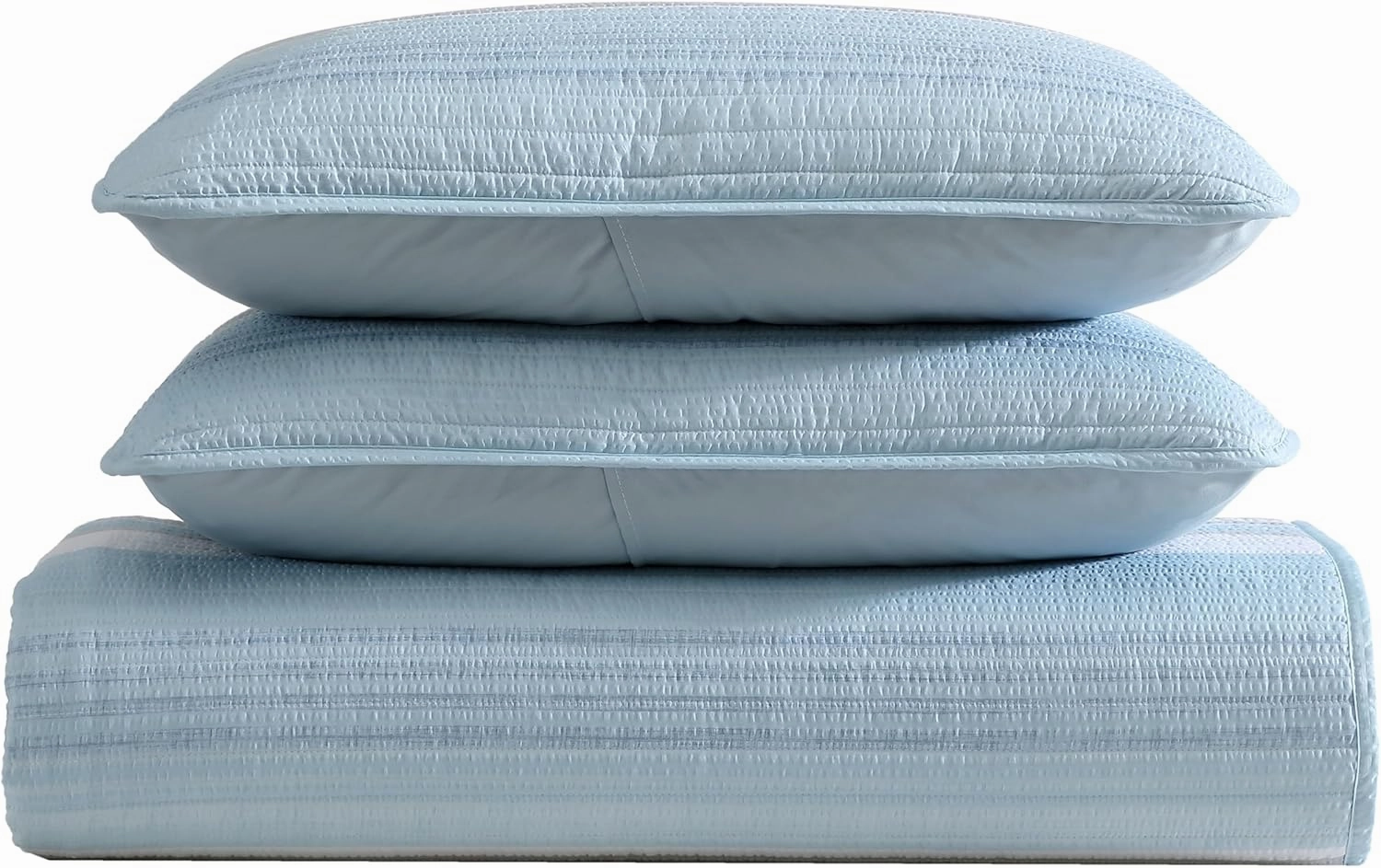 Beatrice Home Fashions Coralinn Striped 3-Piece Quilt Set, Lightweight, All-Seasons, King, Blue Gray