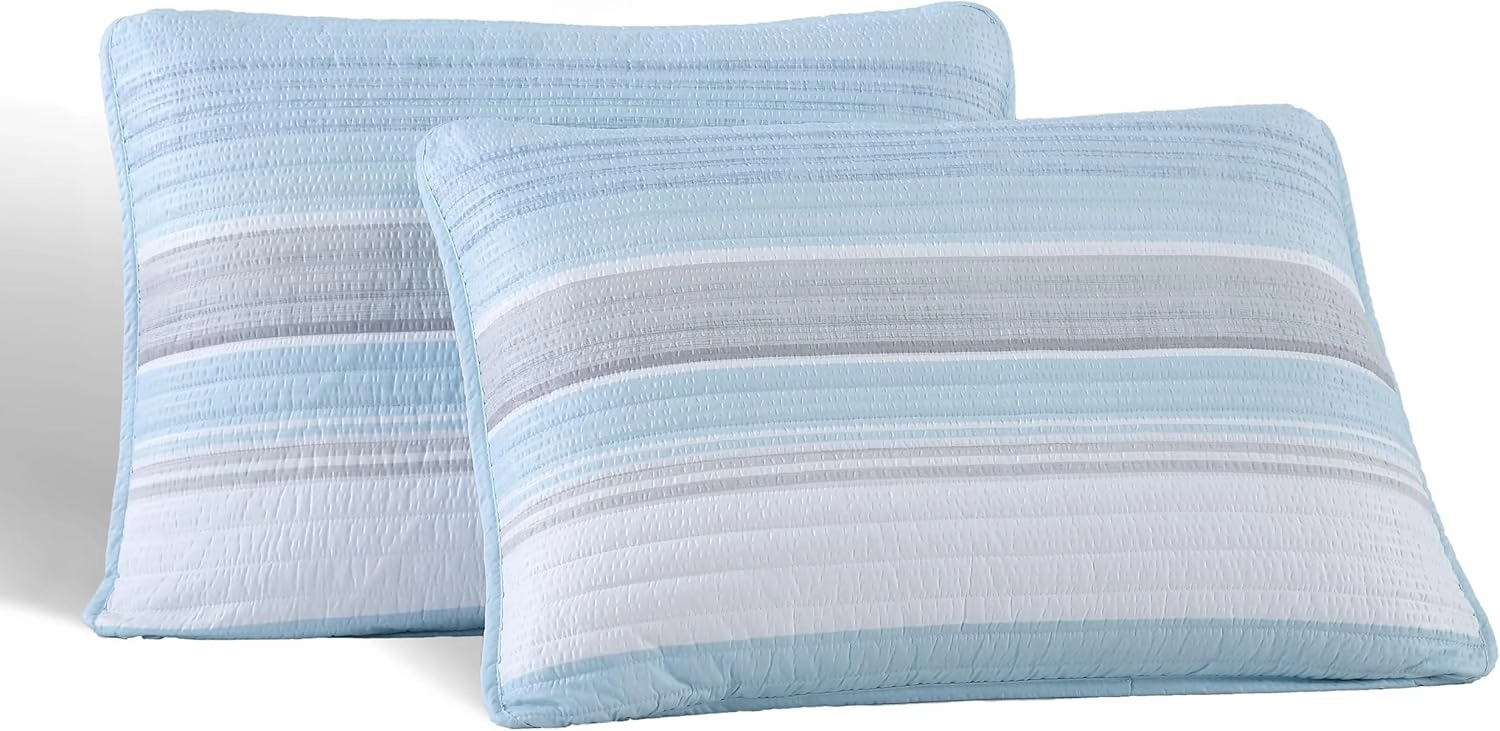 Beatrice Home Fashions Coralinn Striped 3-Piece Quilt Set, Lightweight, All-Seasons, King, Blue Gray