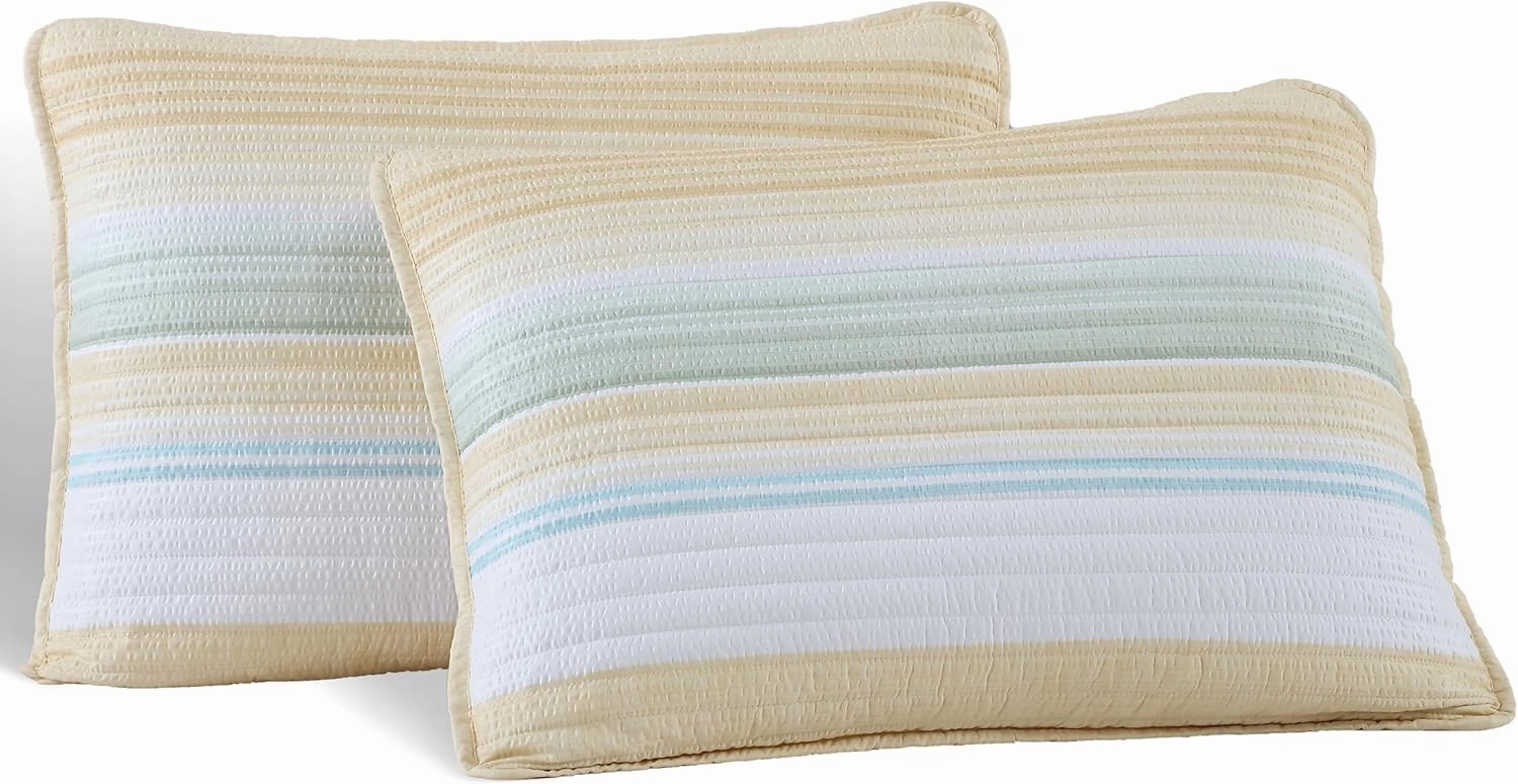 Beatrice Home Fashions Coralinn Striped 3-Piece Quilt Set, Lightweight, All-Seasons, King, Yellow Sage