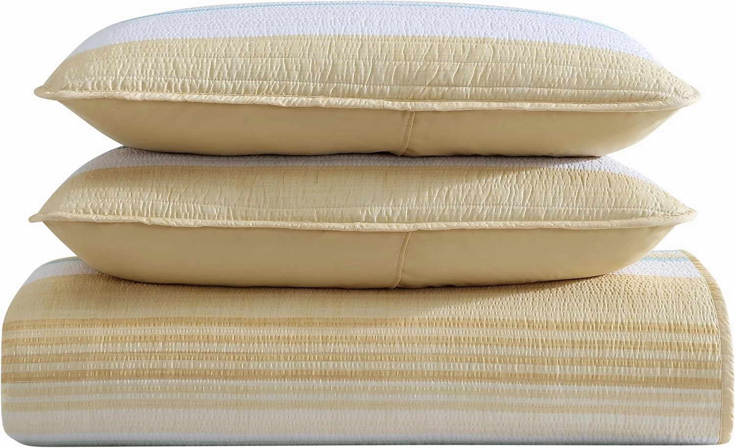 Beatrice Home Fashions Coralinn Striped 3-Piece Quilt Set, Lightweight, All-Seasons, King, Yellow Sage