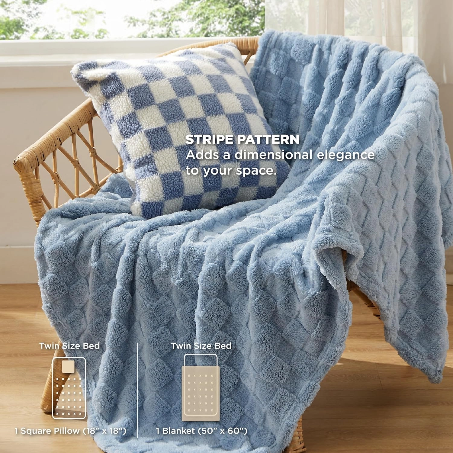 Bedsure King Comforter Set 5 Pieces - Bed in a Bag with Checkered Throw Blanket and Decorative Pillow, Lightweight Bedding Comforter Sets, All Season Boho Bedding, Navy Blue
