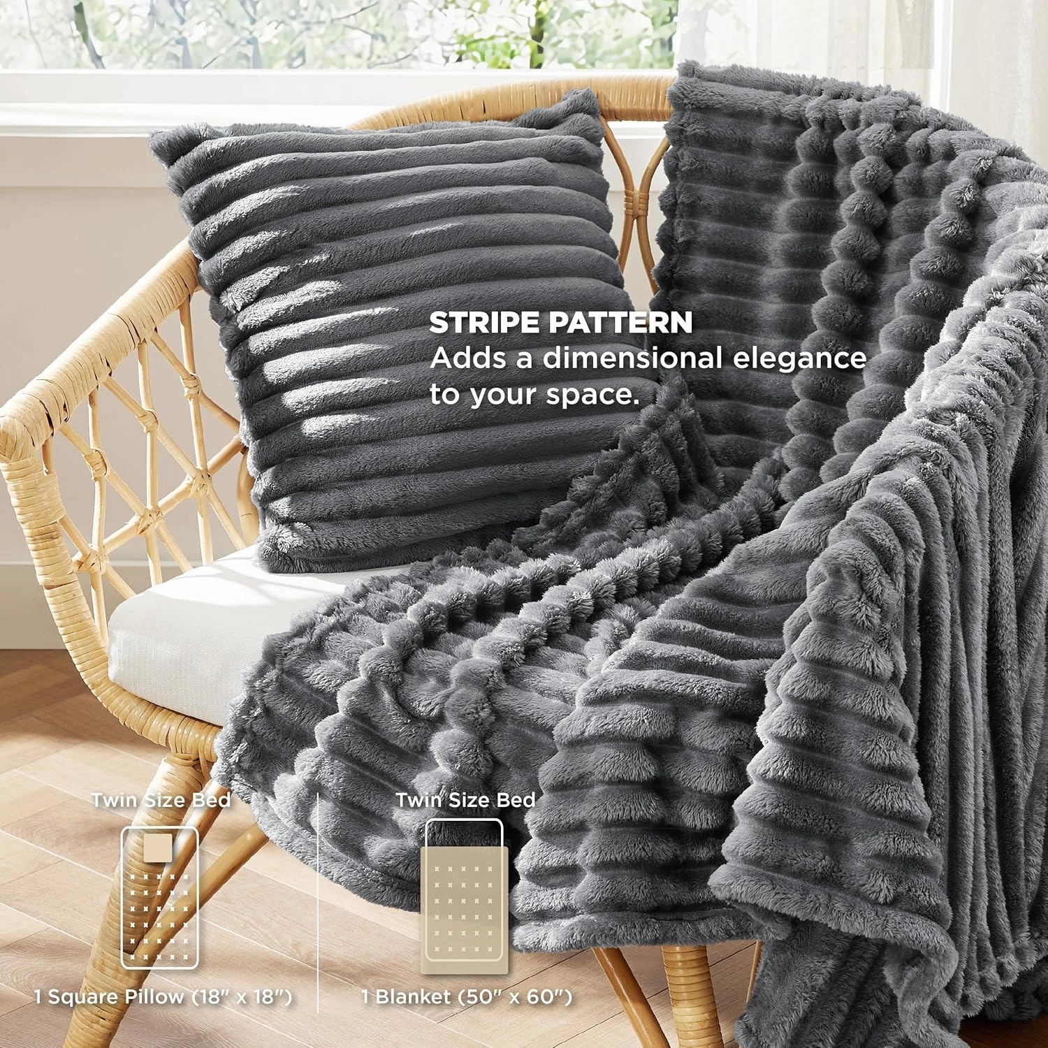Bedsure Queen Comforter Set 5 Pieces - Bed in a Bag with Fleece Throw Blanket and Decorative Pillow, Lightweight Bedding Comforter Sets, All Season Bedding, Dark Grey