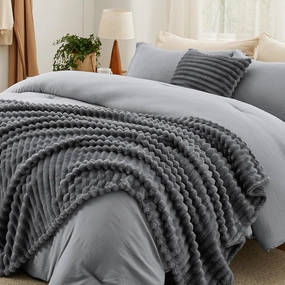 Bedsure Queen Comforter Set 5 Pieces - Bed in a Bag with Fleece Throw Blanket and Decorative Pillow, Lightweight Bedding Comforter Sets, All Season Bedding, Dark Grey