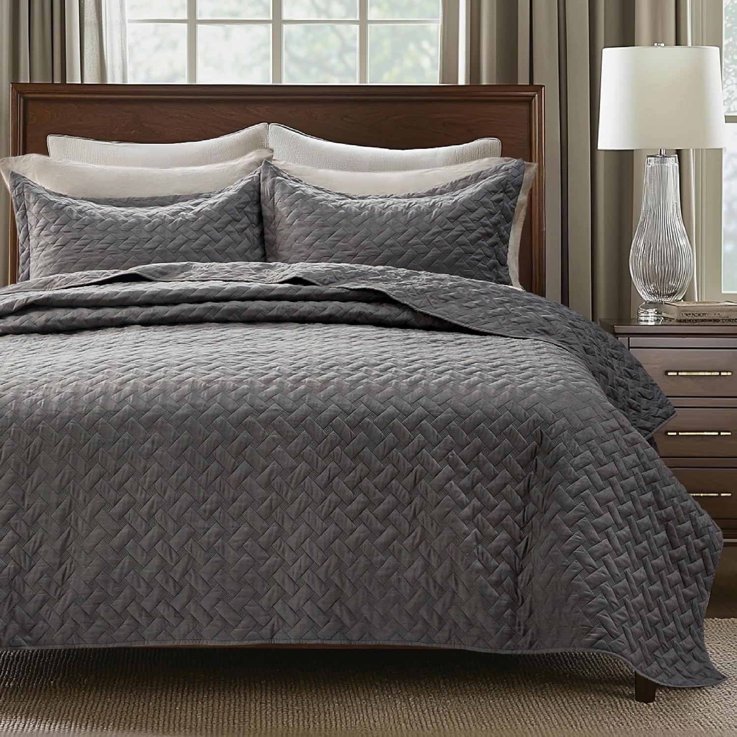 Bedsure Quilts Queen Size - Grey Bedspreads Queen Size with Basket Weave Pattern, Soft Quilt Bedding, Lightweight Comforter Coverlet for All Seasons (90" x 96")