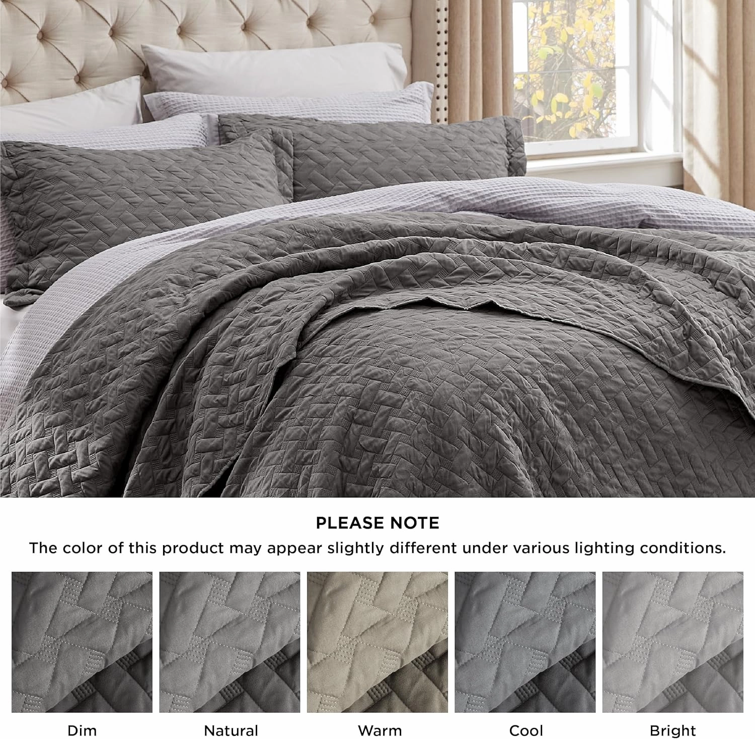 Bedsure Quilts Queen Size - Grey Bedspreads Queen Size with Basket Weave Pattern, Soft Quilt Bedding, Lightweight Comforter Coverlet for All Seasons (90" x 96")