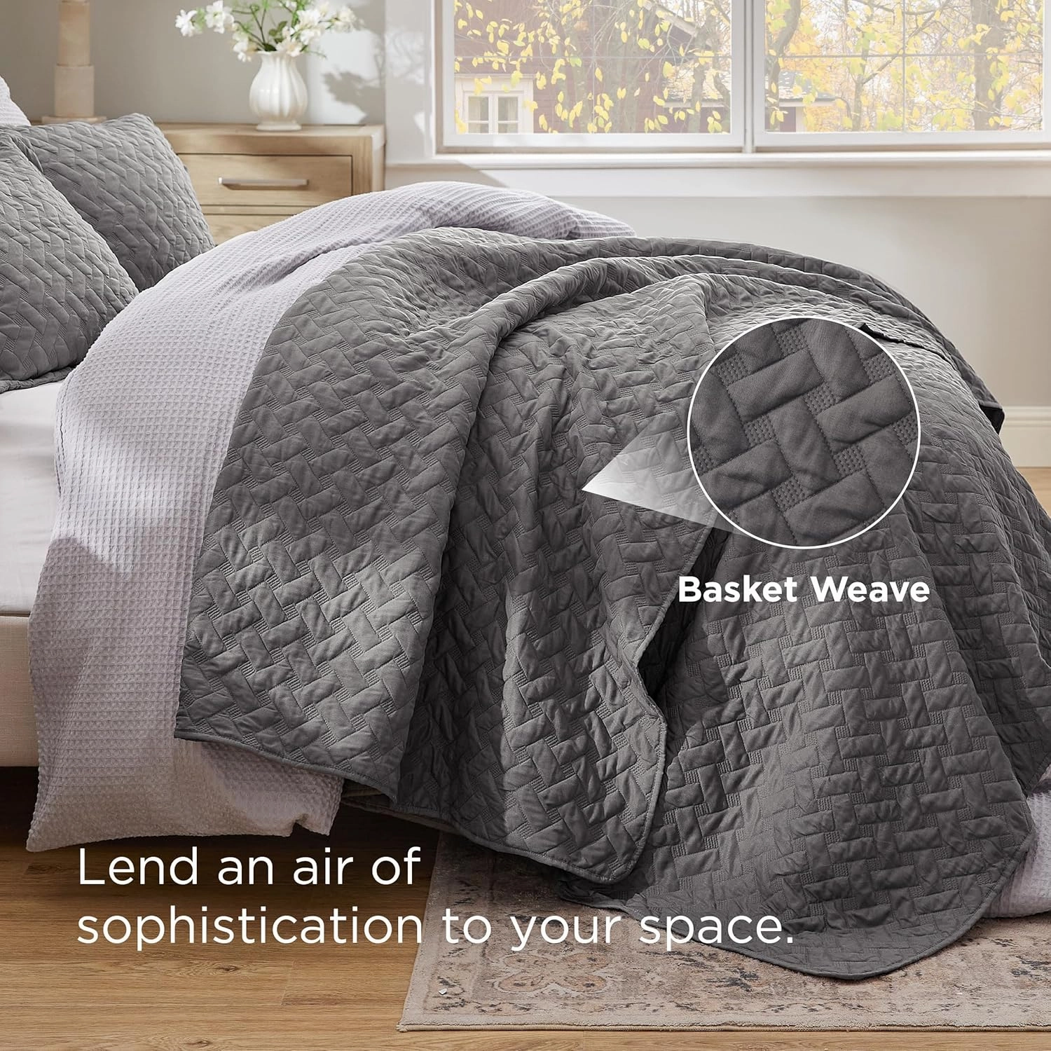 Bedsure Quilts Queen Size - Grey Bedspreads Queen Size with Basket Weave Pattern, Soft Quilt Bedding, Lightweight Comforter Coverlet for All Seasons (90" x 96")