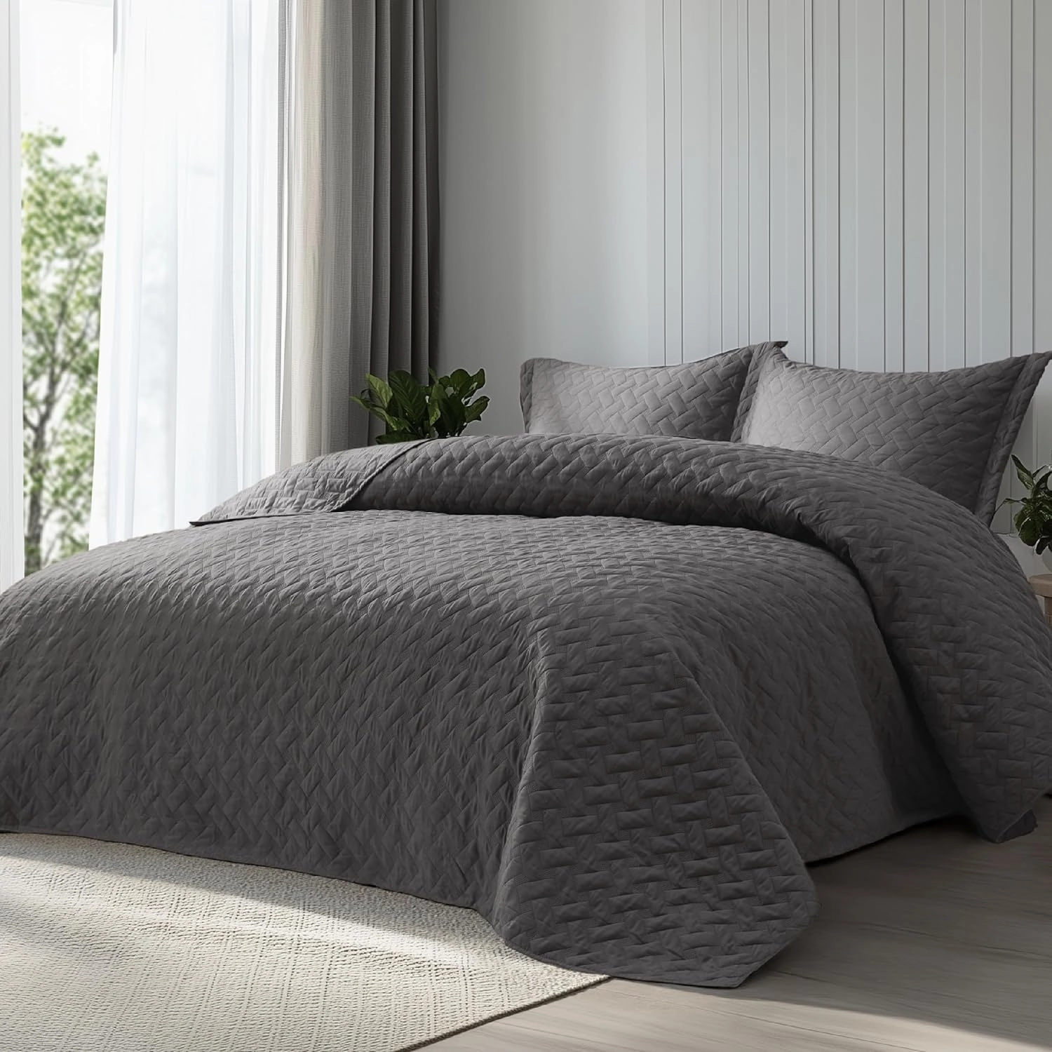 Bedsure Quilts Queen Size - Grey Bedspreads Queen Size with Basket Weave Pattern, Soft Quilt Bedding, Lightweight Comforter Coverlet for All Seasons (90" x 96")