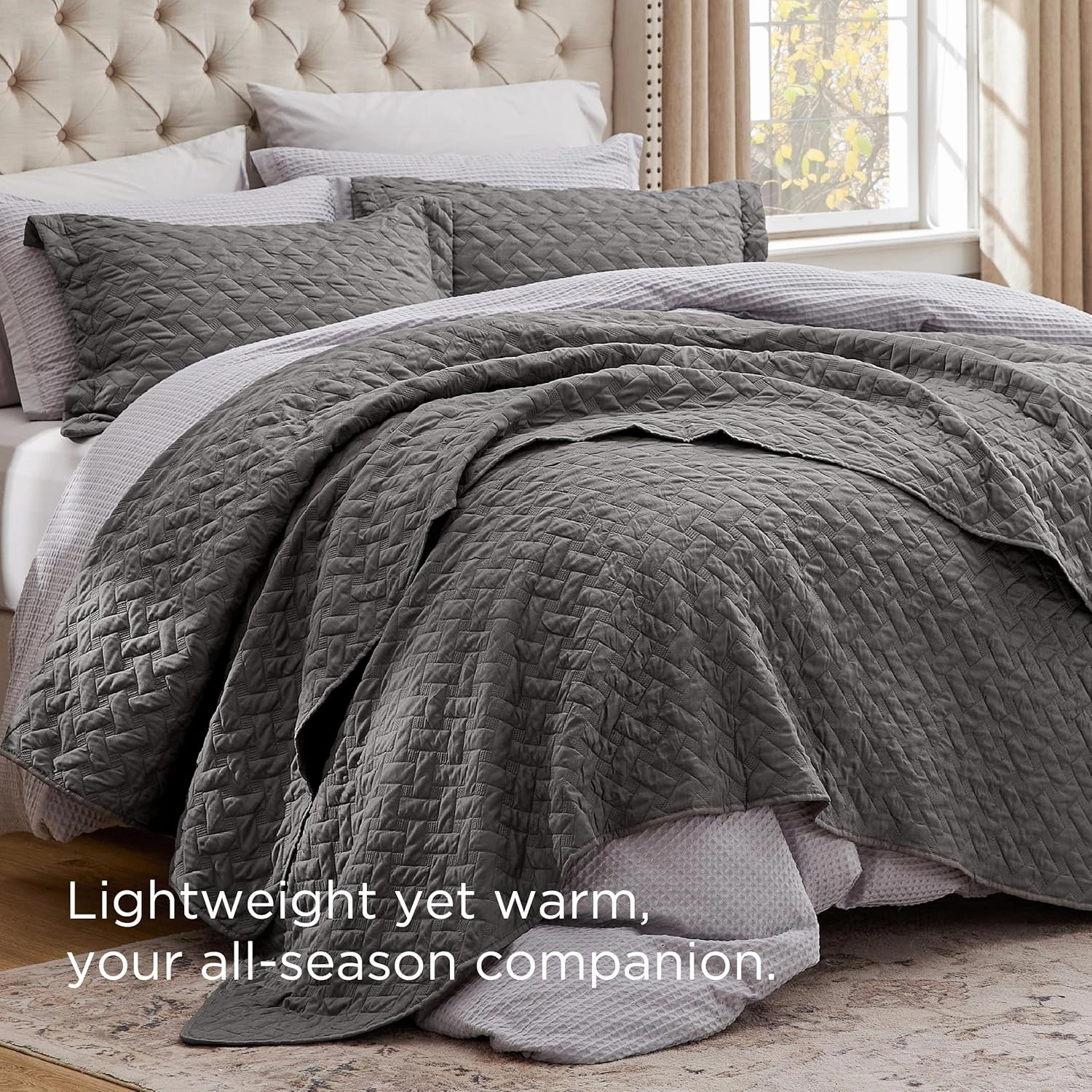 Bedsure Quilts Queen Size - Grey Bedspreads Queen Size with Basket Weave Pattern, Soft Quilt Bedding, Lightweight Comforter Coverlet for All Seasons (90" x 96")
