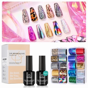 Beetles Nail Foil Glue Nail Art Foil Glue Gel for Foil Stickers Nail Glue Foil Transfer Gel 15ML Gel Nail Foil Transfer Glue with Beetles Nail Foil Art Kit, 20 Pcs Nail Foils Transfer Stickers