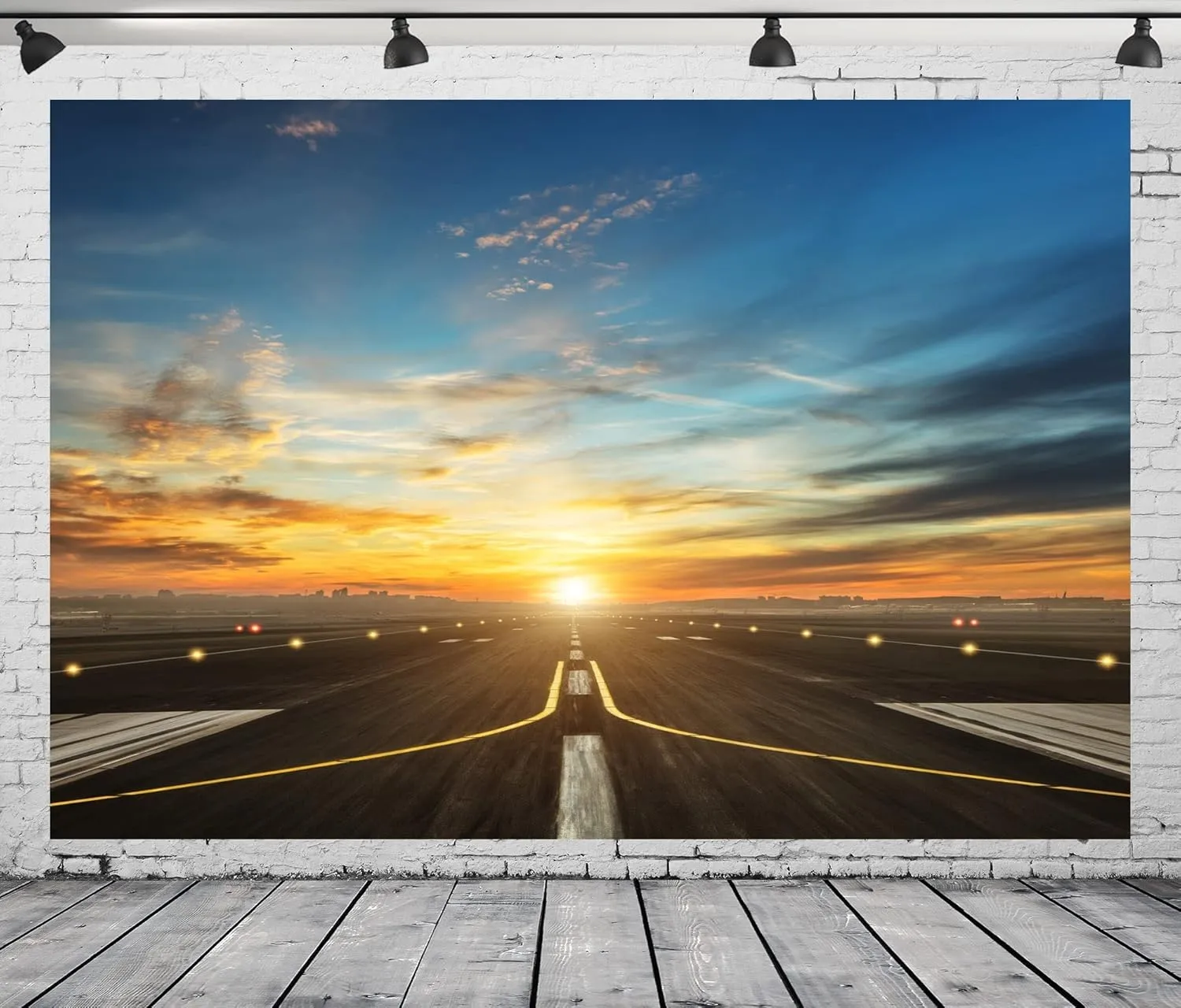 BELECO 8x6ft Fabric Airport Runway Backdrops for Photography Airplane Takeoff and Landing Runway Sunset Scenery Photo Background for Party Decor Holiday Travel Photo Shoot Studio Photographers Props