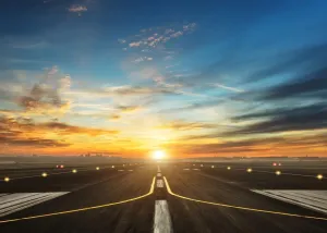 BELECO 8x6ft Fabric Airport Runway Backdrops for Photography Airplane Takeoff and Landing Runway Sunset Scenery Photo Background for Party Decor Holiday Travel Photo Shoot Studio Photographers Props