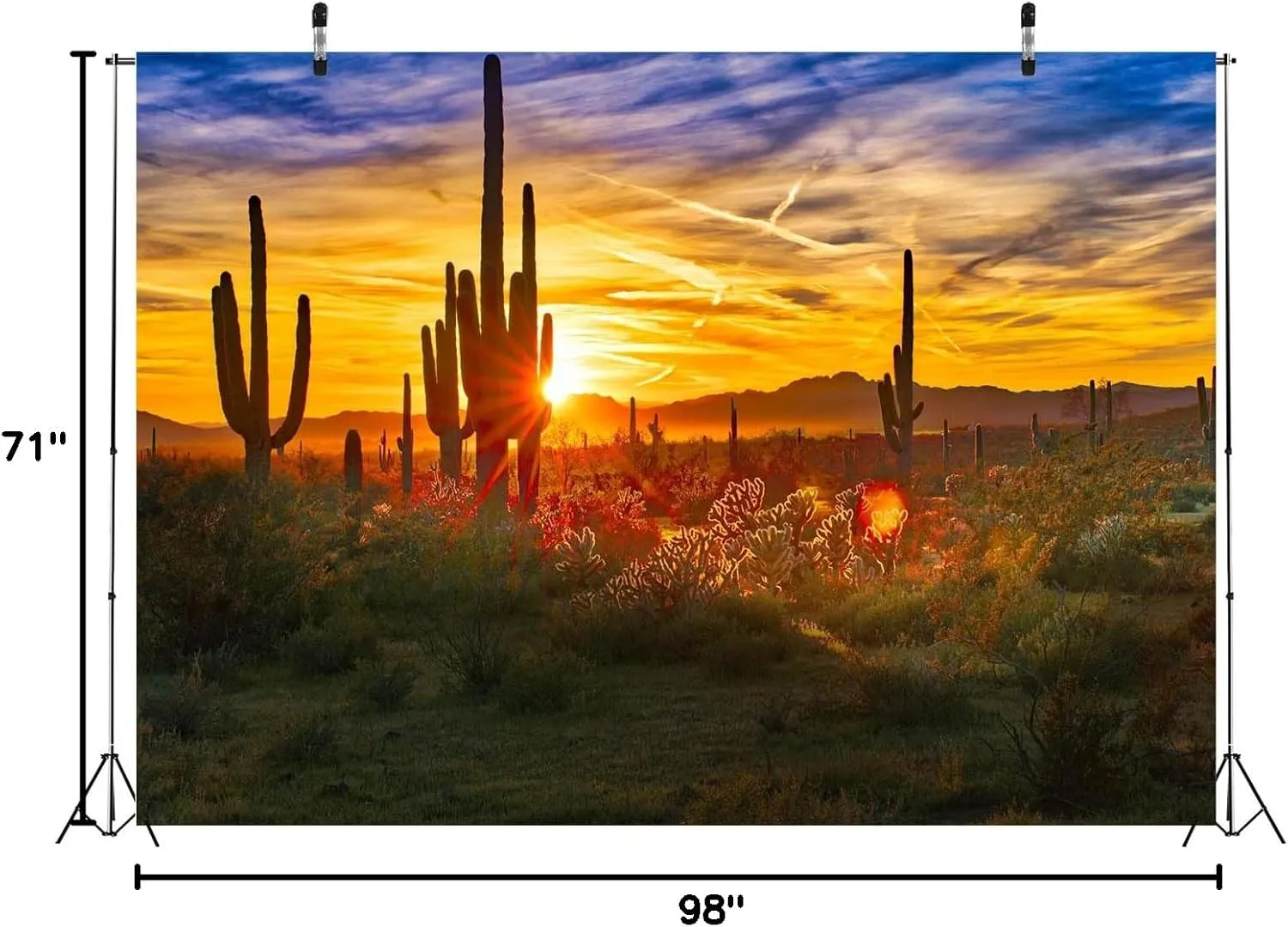 BELECO 8x6ft Fabric Arizona Desert Scenery Backdrop for Photography Saguaros Cactus Wilderness Mountains Sonoran Desert Sunset Background Western Desert Theme Party Decorations Photo Studio Props