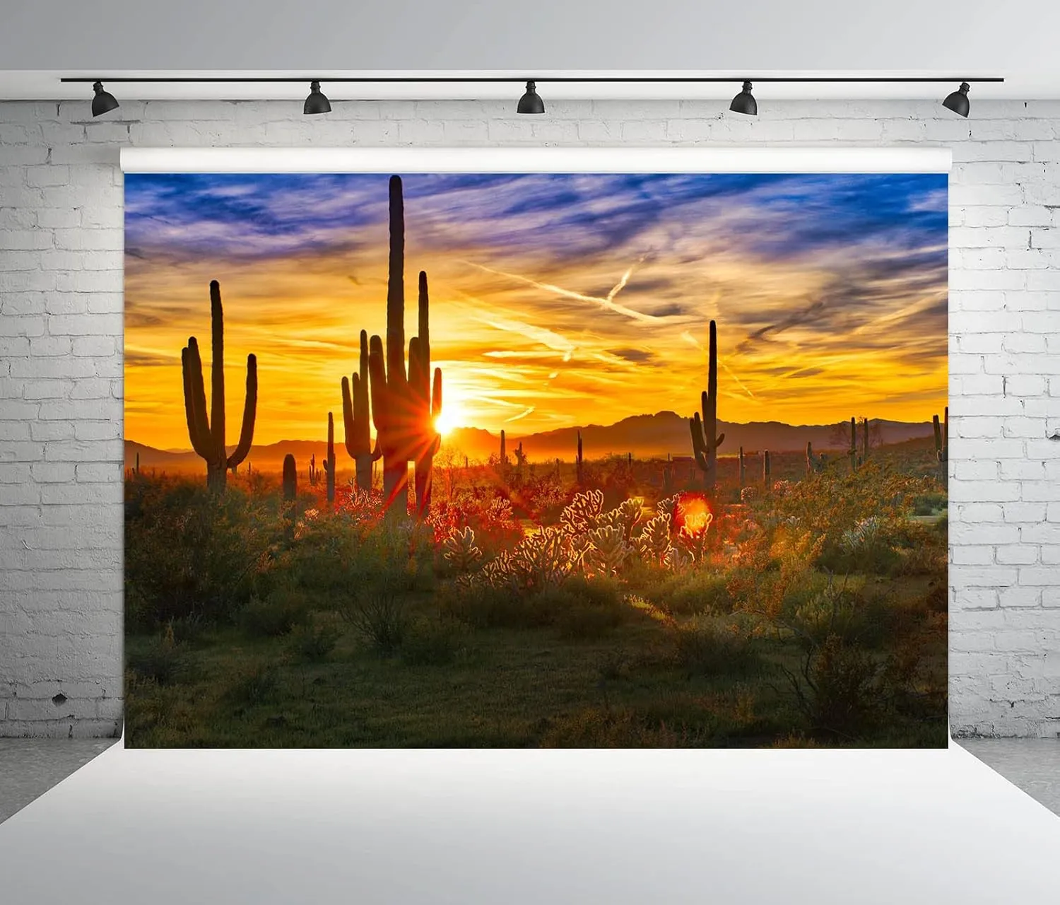 BELECO 8x6ft Fabric Arizona Desert Scenery Backdrop for Photography Saguaros Cactus Wilderness Mountains Sonoran Desert Sunset Background Western Desert Theme Party Decorations Photo Studio Props