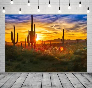 BELECO 8x6ft Fabric Arizona Desert Scenery Backdrop for Photography Saguaros Cactus Wilderness Mountains Sonoran Desert Sunset Background Western Desert Theme Party Decorations Photo Studio Props