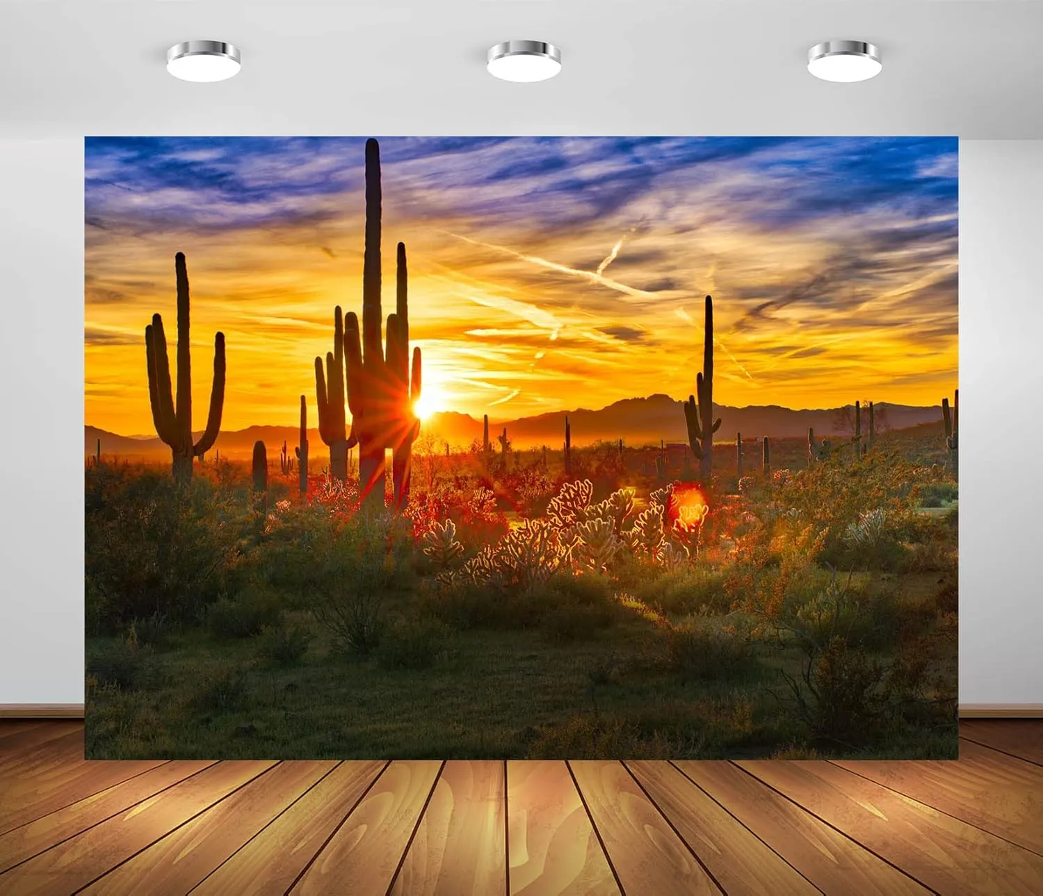 BELECO 8x6ft Fabric Arizona Desert Scenery Backdrop for Photography Saguaros Cactus Wilderness Mountains Sonoran Desert Sunset Background Western Desert Theme Party Decorations Photo Studio Props