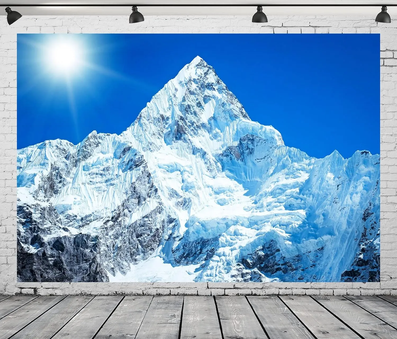 BELECO 9x6ft Fabric Snow Ice Mountains Photography Backdrop Mountain Peak Everest Nepal National Park Alpine Scenery Blue Sky Sunny Winter Background Outdoor Adventure Holiday Travel Photo Props