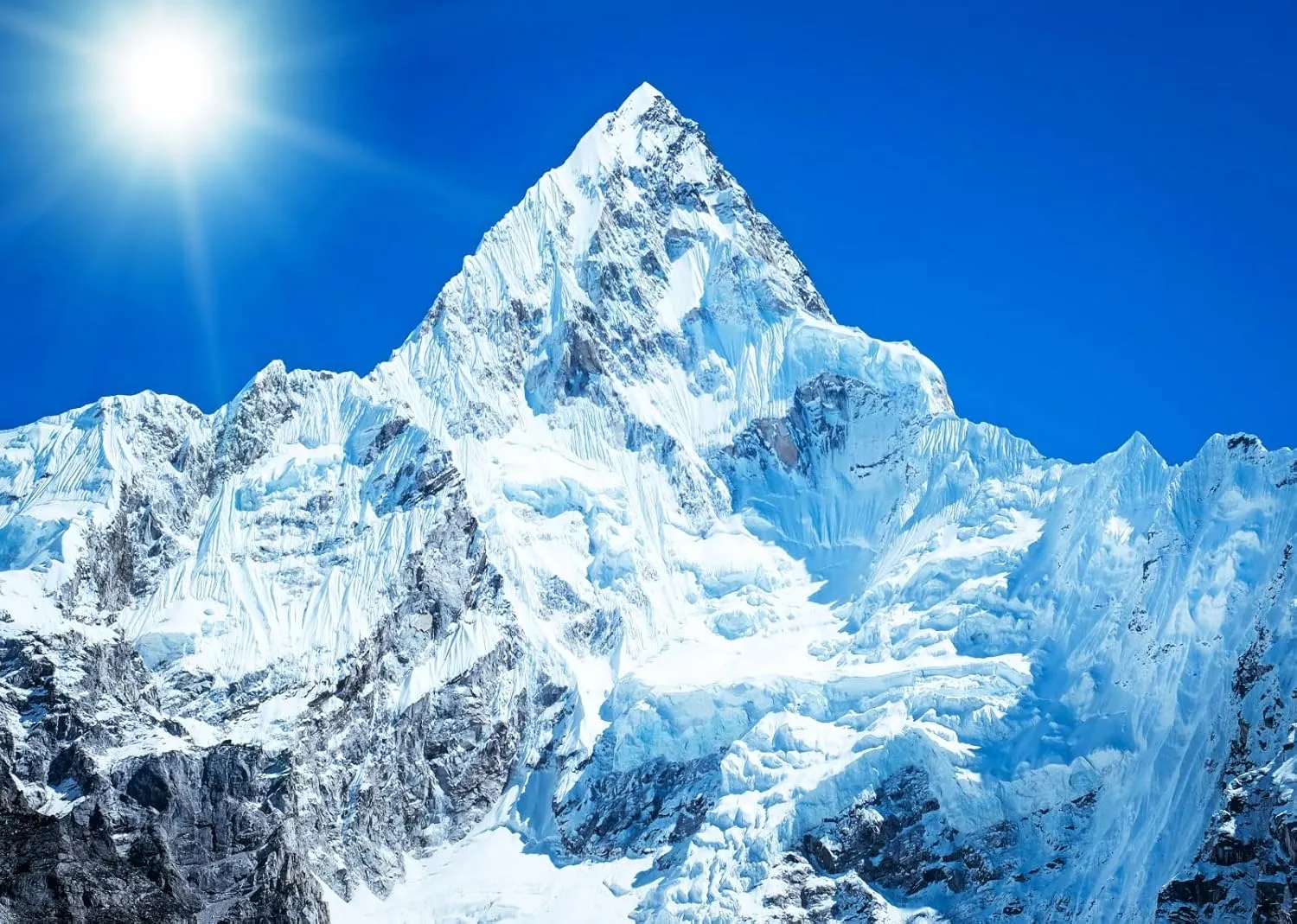 BELECO 9x6ft Fabric Snow Ice Mountains Photography Backdrop Mountain Peak Everest Nepal National Park Alpine Scenery Blue Sky Sunny Winter Background Outdoor Adventure Holiday Travel Photo Props