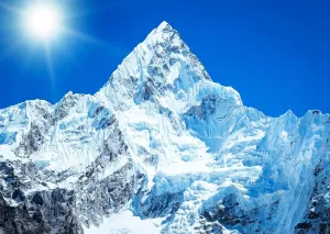 BELECO 9x6ft Fabric Snow Ice Mountains Photography Backdrop Mountain Peak Everest Nepal National Park Alpine Scenery Blue Sky Sunny Winter Background Outdoor Adventure Holiday Travel Photo Props