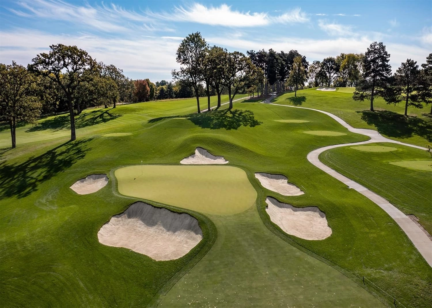 BELECO 10x6.5ft Fabric Golf Course Backdrop for Photography Green Grass Lawn Bunker Trees Blue Sky White Clouds Outdoor Golf Backdrop Golf Party Decorations Birthday Shoot Holiday Photo Studio Props