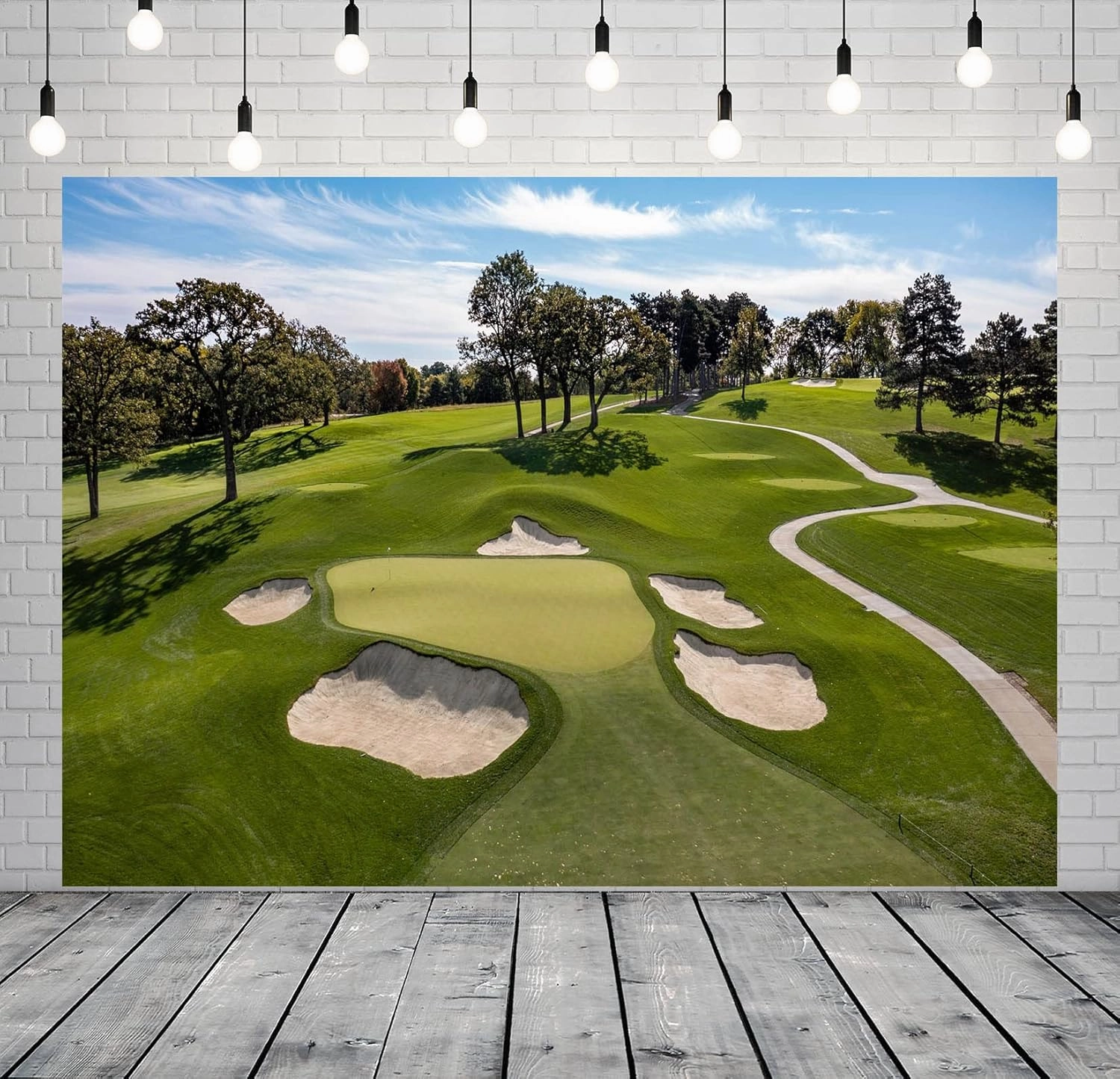 BELECO 10x6.5ft Fabric Golf Course Backdrop for Photography Green Grass Lawn Bunker Trees Blue Sky White Clouds Outdoor Golf Backdrop Golf Party Decorations Birthday Shoot Holiday Photo Studio Props