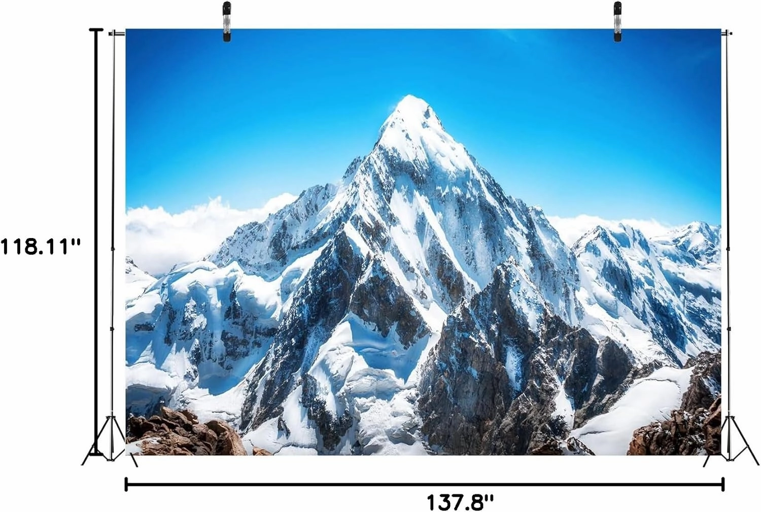 BELECO 12x10ft Fabric Winter Snow Mountain Photography Backdrop Mount Everest Nepal National Park Mountain Peak Alpine Scenery Blue Sky Background Outdoor Adventure Holiday Travel Portrait Photo Props