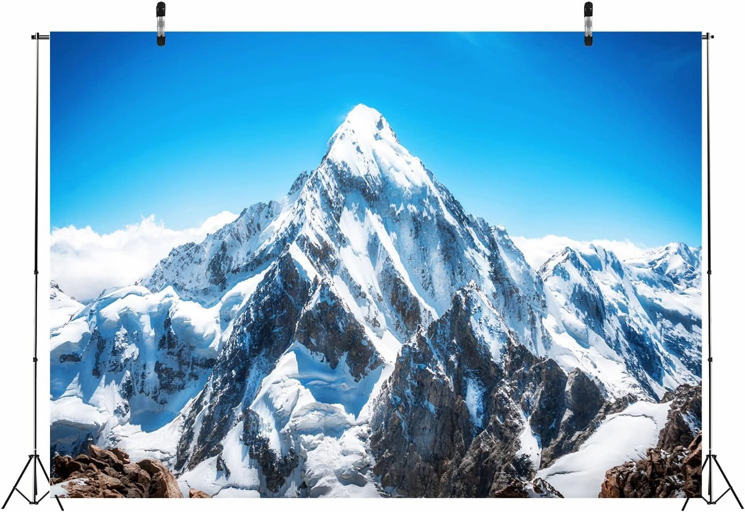 BELECO 12x10ft Fabric Winter Snow Mountain Photography Backdrop Mount Everest Nepal National Park Mountain Peak Alpine Scenery Blue Sky Background Outdoor Adventure Holiday Travel Portrait Photo Props