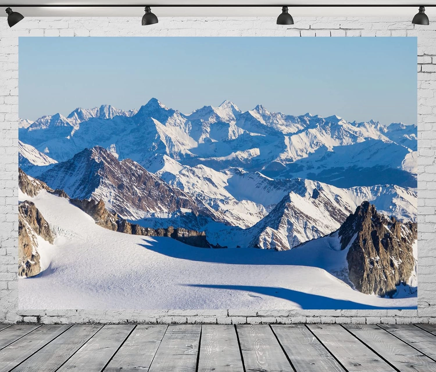 BELECO 12x10ft Fabric Winter Snow Mountains Photography Backdrop Ski Resort Snow Ice Mountain Peak High Hills Alpine Scenery Background Outdoor Adventure Holiday Travel Portrait Photo Props