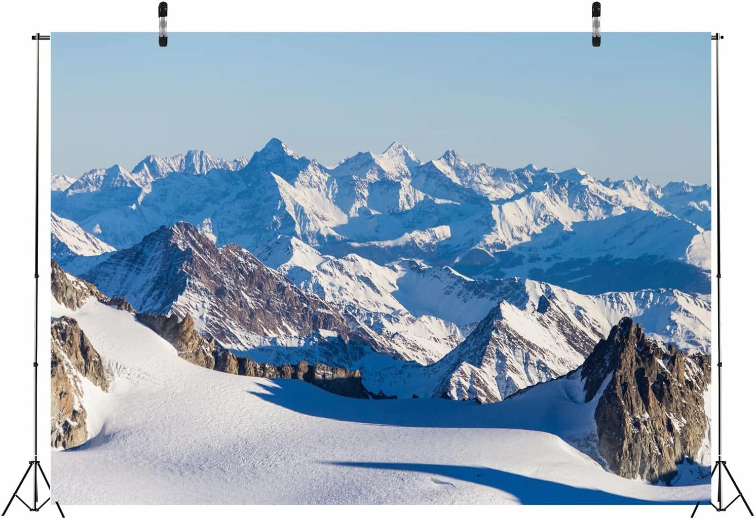 BELECO 12x10ft Fabric Winter Snow Mountains Photography Backdrop Ski Resort Snow Ice Mountain Peak High Hills Alpine Scenery Background Outdoor Adventure Holiday Travel Portrait Photo Props
