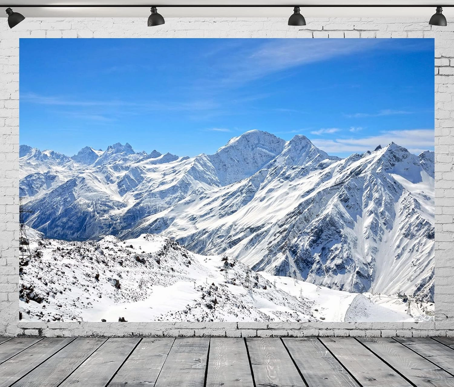 BELECO 12x10ft Fabric Winter Snow Mountains Photography Backdrop Ski Resort Snow Ice Mountain Peak Slopes Alpine Scenery Blue Sky Background Outdoor Adventure Holiday Travel Portrait Photo Props