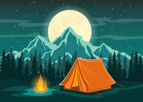 BELECO 7x5ft Fabric Cartoon Camping Backdrop Night Mountain Forest Scene Camping Tent Campfire Background Camping Themed Party Decorations Birthday Shoot Baby Kids Adults Photo Props