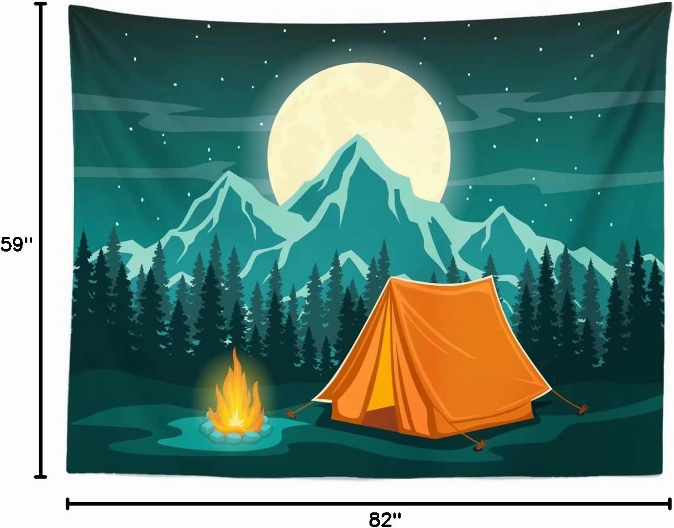 BELECO 7x5ft Fabric Cartoon Camping Backdrop Night Mountain Forest Scene Camping Tent Campfire Background Camping Themed Party Decorations Birthday Shoot Baby Kids Adults Photo Props