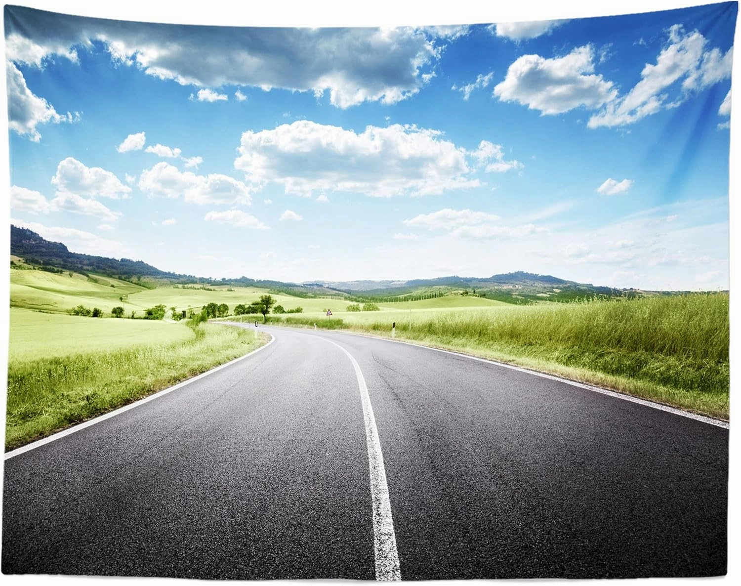 BELECO 7x5ft Fabric Country Road Backdrop Rural Countryside Road Trip Highway Under Blue Sky White Clouds Nature Scenery Background Outdoor Travel Portrait Photoshoot Studio Props
