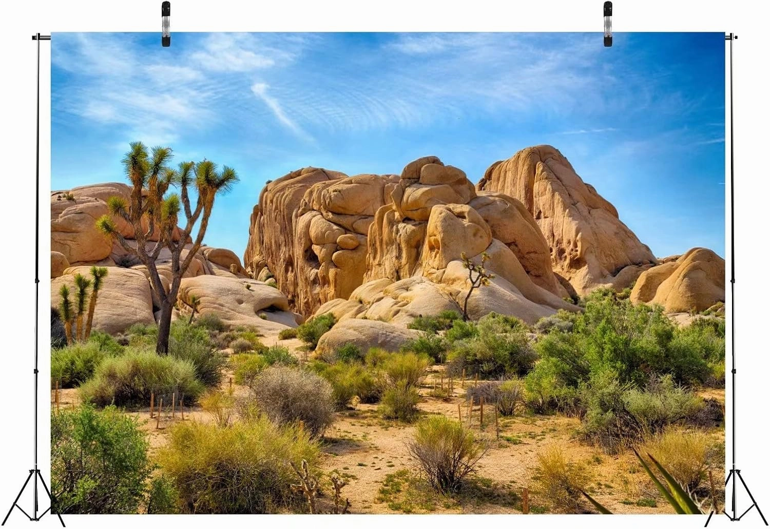 BELECO 7x5ft Fabric Desert Backdrop Joshua Tree National Park Photography Backdrop Odd Trees Rocky Mountains Natural Scenery Holiday Background Hiking Camping Pictures Home Decor Photo Studio Props