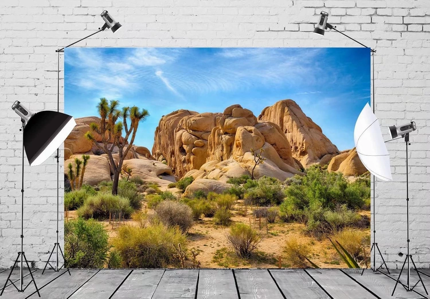 BELECO 7x5ft Fabric Desert Backdrop Joshua Tree National Park Photography Backdrop Odd Trees Rocky Mountains Natural Scenery Holiday Background Hiking Camping Pictures Home Decor Photo Studio Props