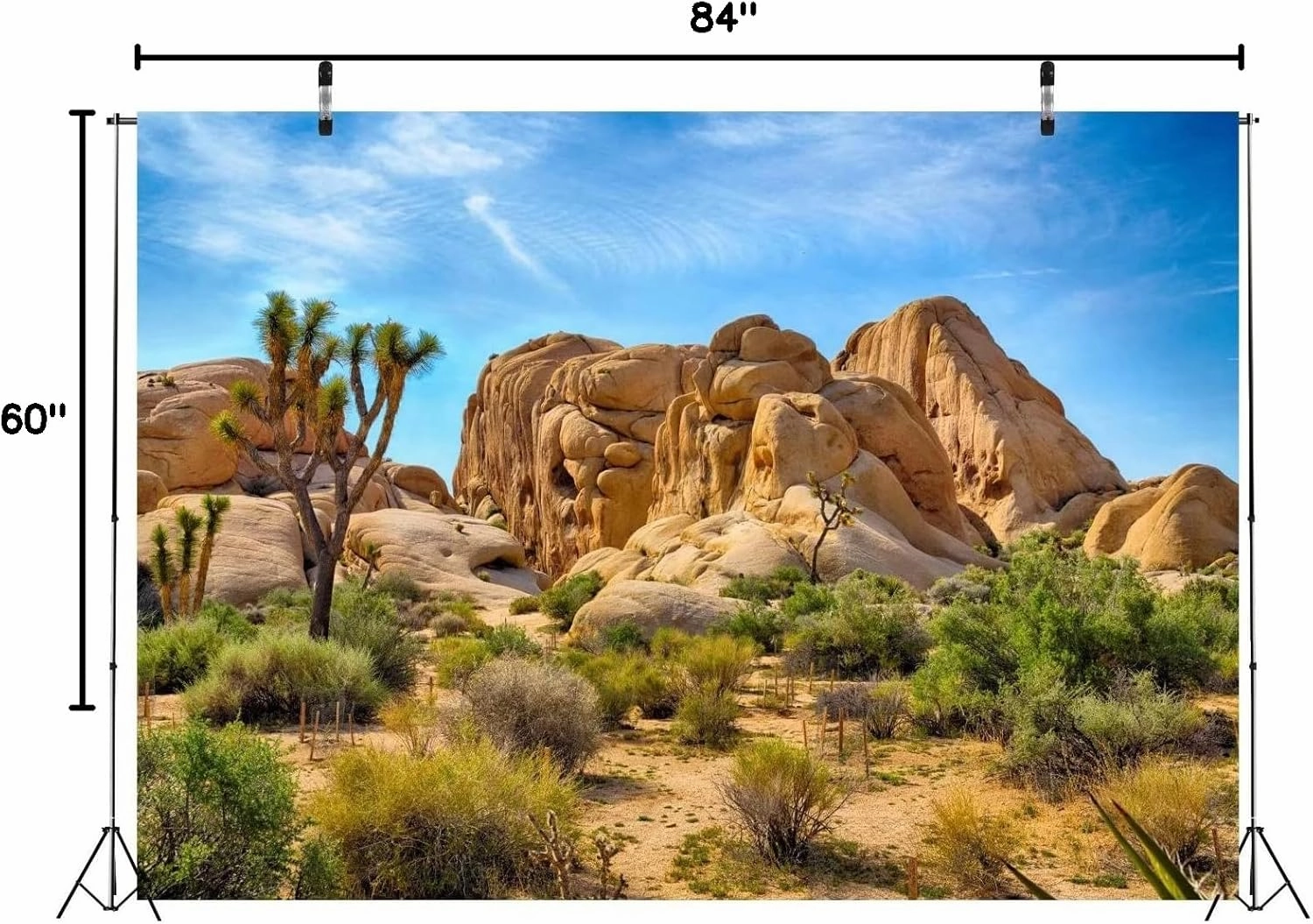 BELECO 7x5ft Fabric Desert Backdrop Joshua Tree National Park Photography Backdrop Odd Trees Rocky Mountains Natural Scenery Holiday Background Hiking Camping Pictures Home Decor Photo Studio Props