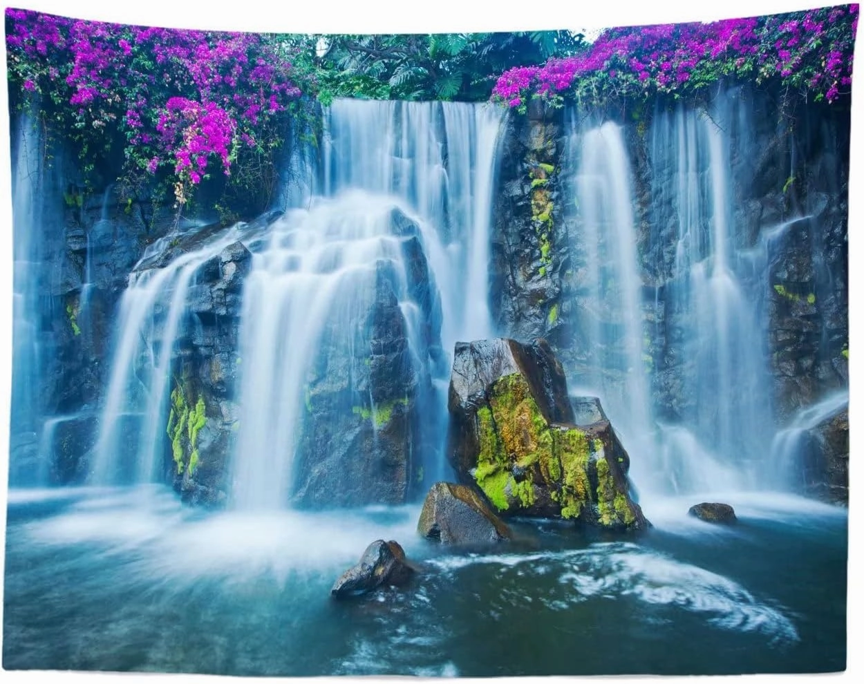BELECO 9x6ft Fabric Waterfall Landscape Backdrop Forest Mountain Falls Lake Blooming Flowers Natural Scenery Photography Background Wallpaper Children Kids Adults Portrait Photo Shoot Studio Props
