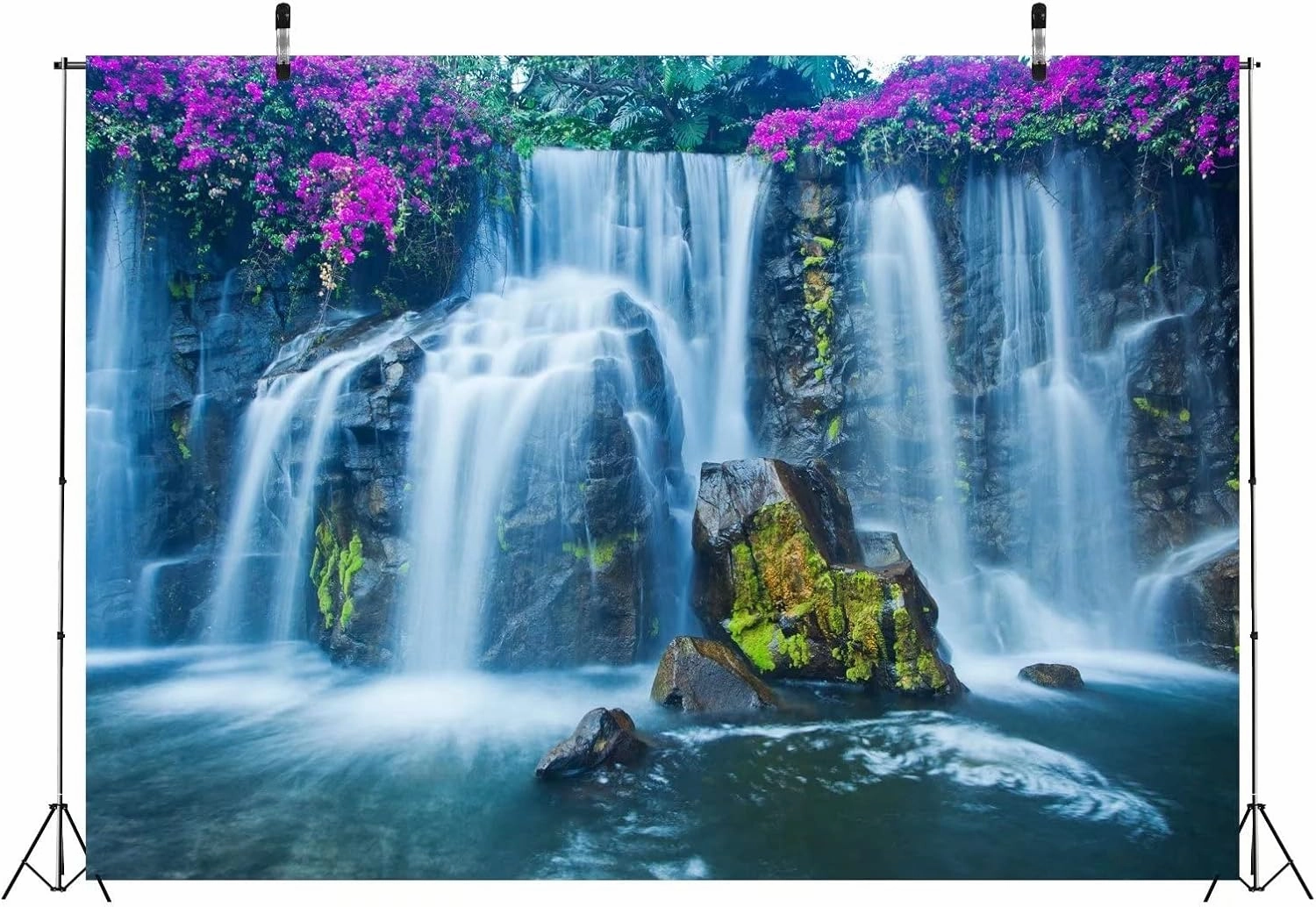 BELECO 9x6ft Fabric Waterfall Landscape Backdrop Forest Mountain Falls Lake Blooming Flowers Natural Scenery Photography Background Wallpaper Children Kids Adults Portrait Photo Shoot Studio Props