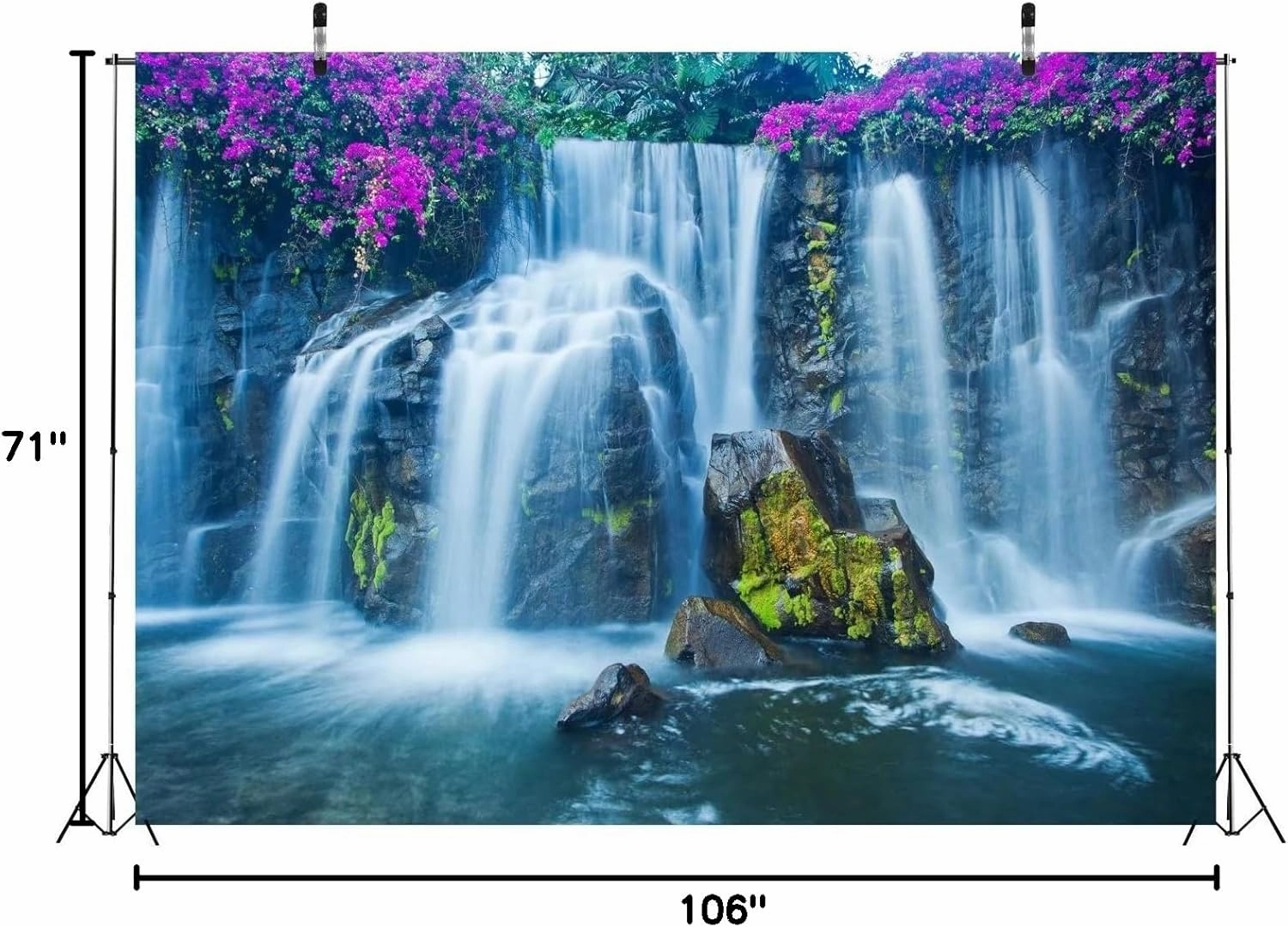 BELECO 9x6ft Fabric Waterfall Landscape Backdrop Forest Mountain Falls Lake Blooming Flowers Natural Scenery Photography Background Wallpaper Children Kids Adults Portrait Photo Shoot Studio Props