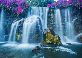 BELECO 9x6ft Fabric Waterfall Landscape Backdrop Forest Mountain Falls Lake Blooming Flowers Natural Scenery Photography Background Wallpaper Children Kids Adults Portrait Photo Shoot Studio Props