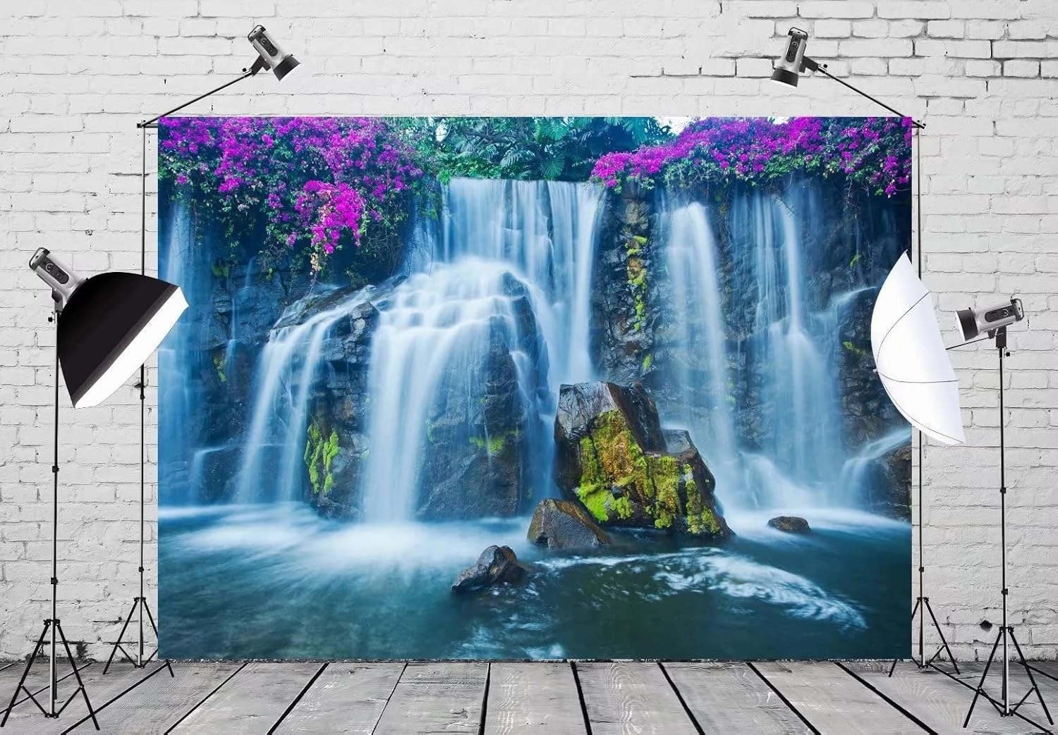 BELECO 9x6ft Fabric Waterfall Landscape Backdrop Forest Mountain Falls Lake Blooming Flowers Natural Scenery Photography Background Wallpaper Children Kids Adults Portrait Photo Shoot Studio Props