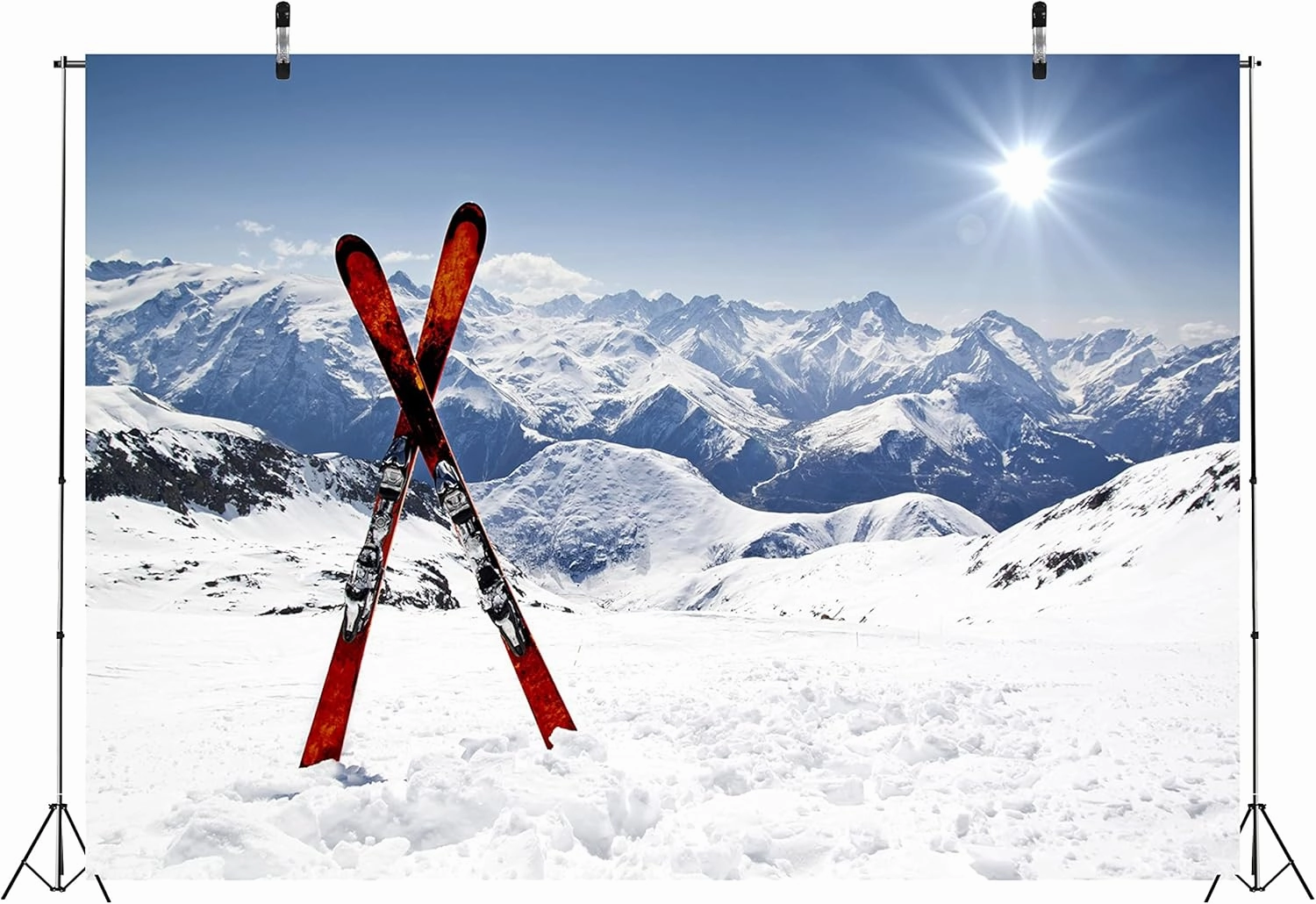 BELECO 9x6ft Fabric Winter Snow Backdrops for Photography Alps White Snow Mountain Summit Snowboard Ski Sport Backdrop Outdoor Adventure Skiing Background Birthday Party Decor Portrait Photo Props