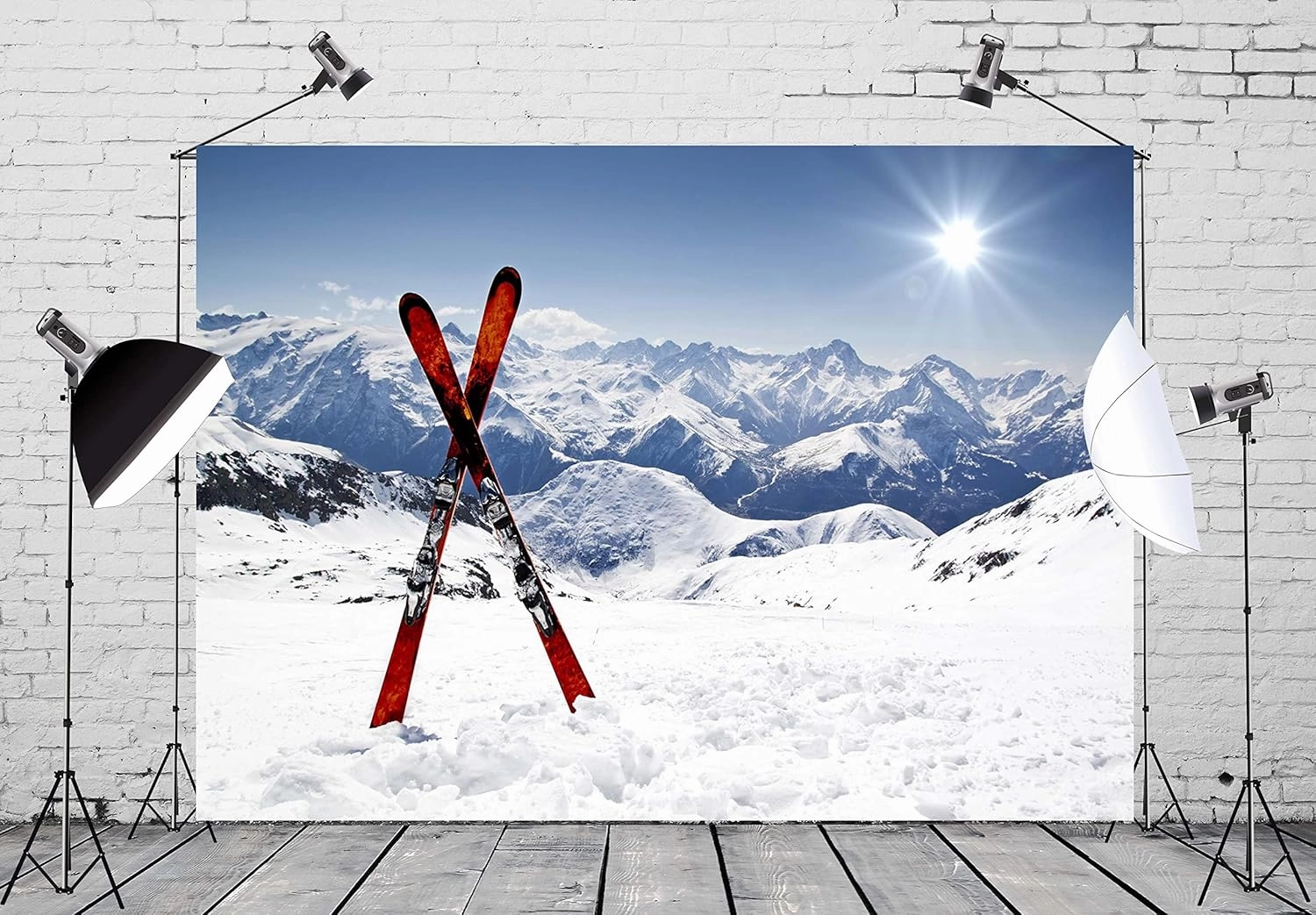 BELECO 9x6ft Fabric Winter Snow Backdrops for Photography Alps White Snow Mountain Summit Snowboard Ski Sport Backdrop Outdoor Adventure Skiing Background Birthday Party Decor Portrait Photo Props