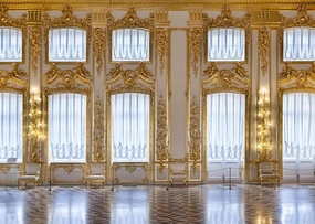 BELECO Luxurious Palace Backdrop Fabric 9x6ft European Palace Wall Royal Castle Golden Hall Catherine Palace Interior Ballroom Background Wedding Photography Portrait Photoshoot Studio Props