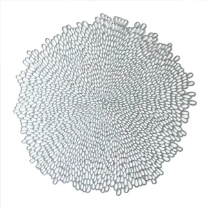 Benson Mills Bloom Pressed Vinyl Placemat Set of 4, Kitchen and Dining Table Mats, Special Occasion, Wedding, Everyday, Holiday Table Décor (15.5" Round, Set of 4, Silver)