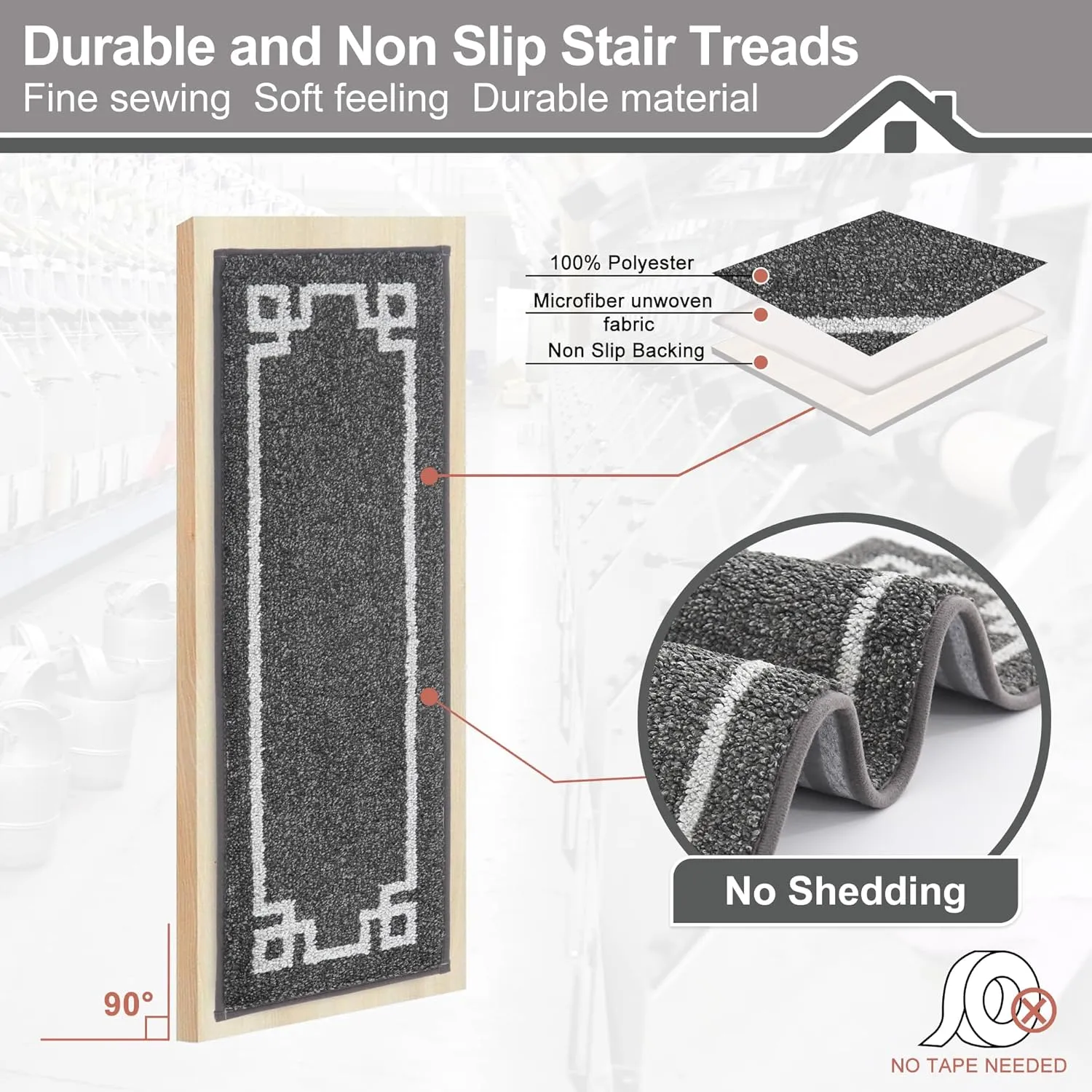 BEQHAUSE Stair Treads for Wooden Steps Non Slip Washable Carpet Stair Treads with Reusable Residue Free Backing Soft Polyester Stair Mats Indoor for Kids Elders and Dogs 9”x28”,4pcs,Dark Grey