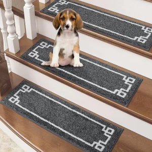 BEQHAUSE Stair Treads for Wooden Steps Non Slip Washable Carpet Stair Treads with Reusable Residue Free Backing Soft Polyester Stair Mats Indoor for Kids Elders and Dogs 9”x28”,4pcs,Dark Grey