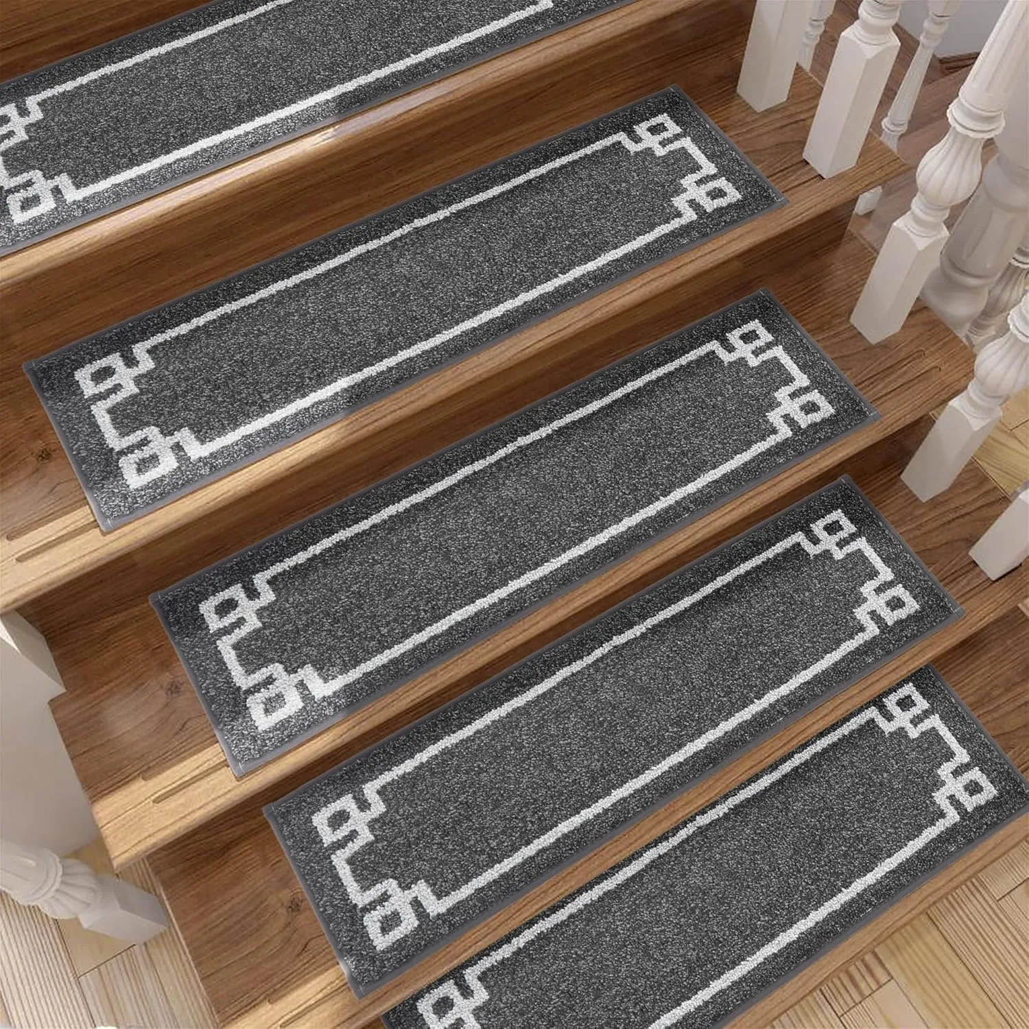 BEQHAUSE Stair Treads for Wooden Steps Non Slip Washable Carpet Stair Treads with Reusable Residue Free Backing Soft Polyester Stair Mats Indoor for Kids Elders and Dogs 9”x28”,4pcs,Dark Grey