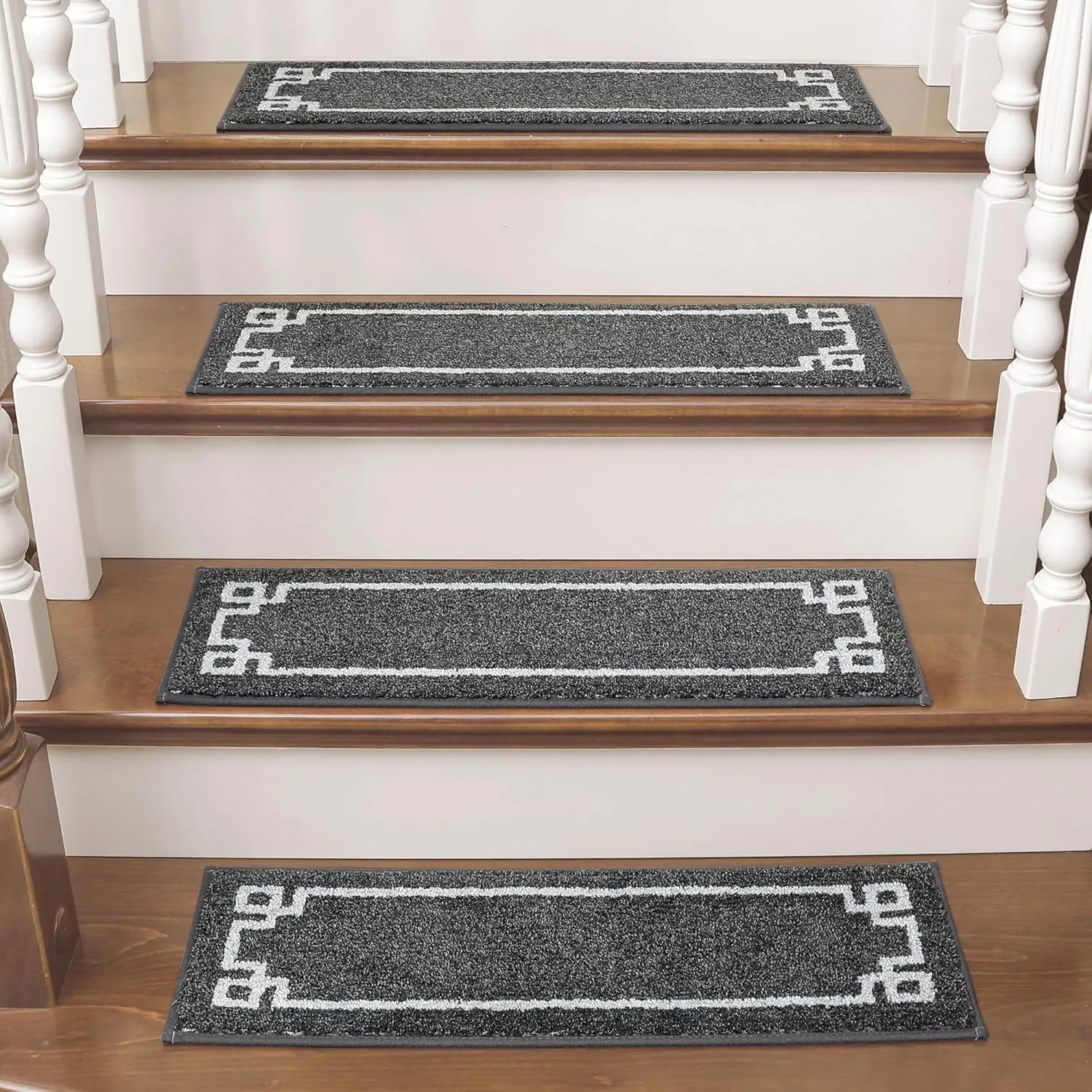 BEQHAUSE Stair Treads for Wooden Steps Non Slip Washable Carpet Stair Treads with Reusable Residue Free Backing Soft Polyester Stair Mats Indoor for Kids Elders and Dogs 9”x28”,4pcs,Dark Grey